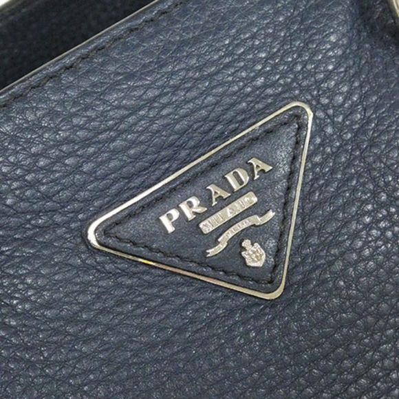 Prada Saffiano Lux 2 Way Handbag Shoulderbag Silver Hardware Navy - Picture 4 of 10